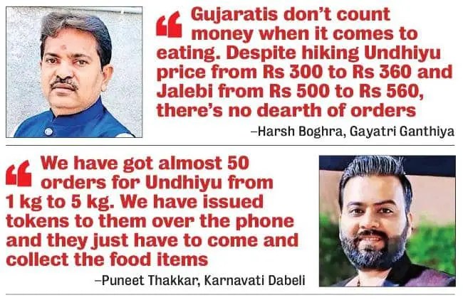 Quotes from newspapr about Gujarti love for Undhiyu & food in general