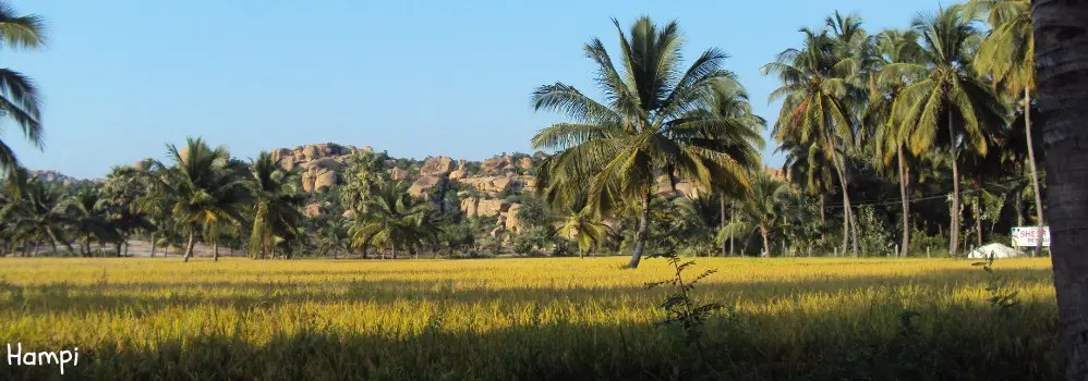 A typical Hampi picture with rocky hills and fields